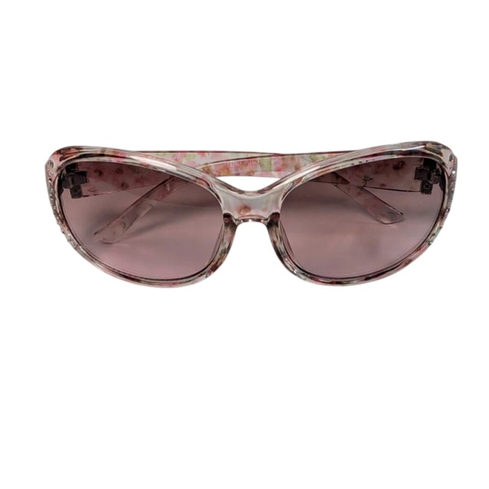 Nine West Women’s Pink Floral Rhinestone Sunglasses Oversized Tinted Lenses